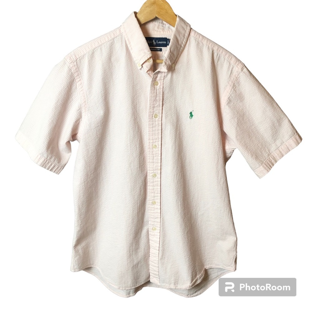 Ralph Lauren Blue Label Seersucker Shirt Mens Large Striped Cotton Button Down